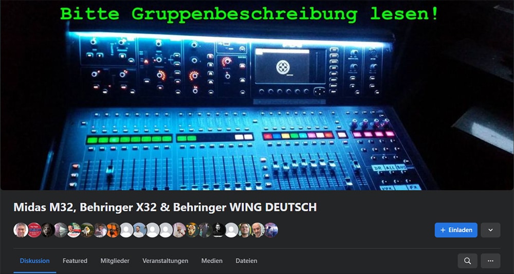 Eine der Behringer-Gruppen auf Facebook / © Midas M32, Behringer X32 & Behringer WING