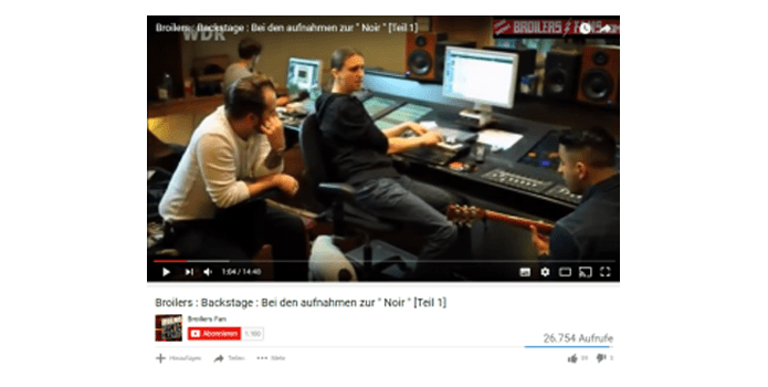 Broilers bei den Aufnahmen zu 'Noir' - Auf YouTube hochgeladen und auf Facebook geteilt / © (FB Dark Mode) Broilers, Facebook