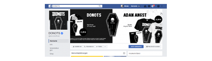 „Dezente“ Promotion des Merchandise auf der Facebook Bandseite geht anders … / © Donots, Musik-Marketing.net