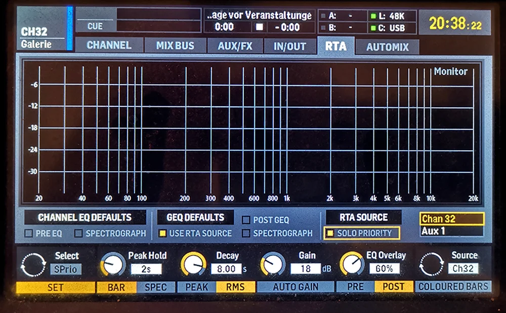 01.) Display des Behringer X32: RTA vorbereiten / © Engelmann Promotion, Andy C.