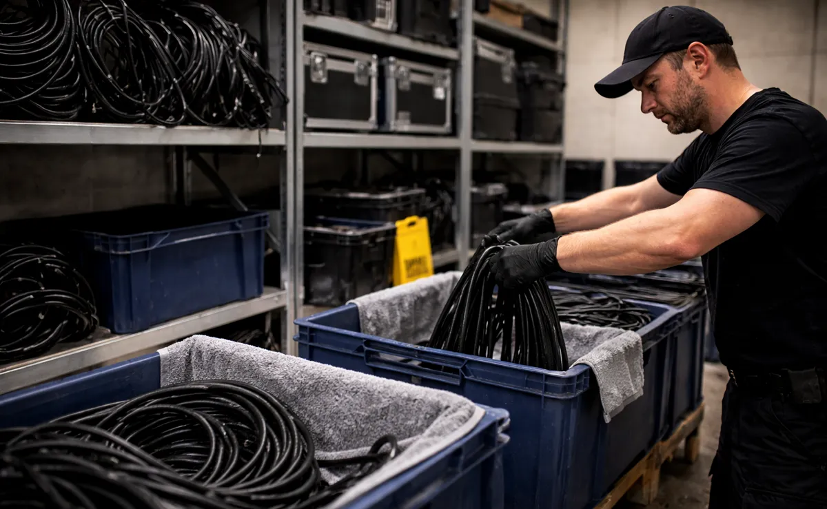 Nasse Kabel reinigen und trocknen © KI-generiert, Engelmann Promotion