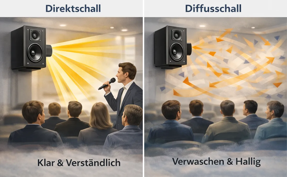 Direktschall vs. Diffusschall © Engelmann Promotion, KI-generiert