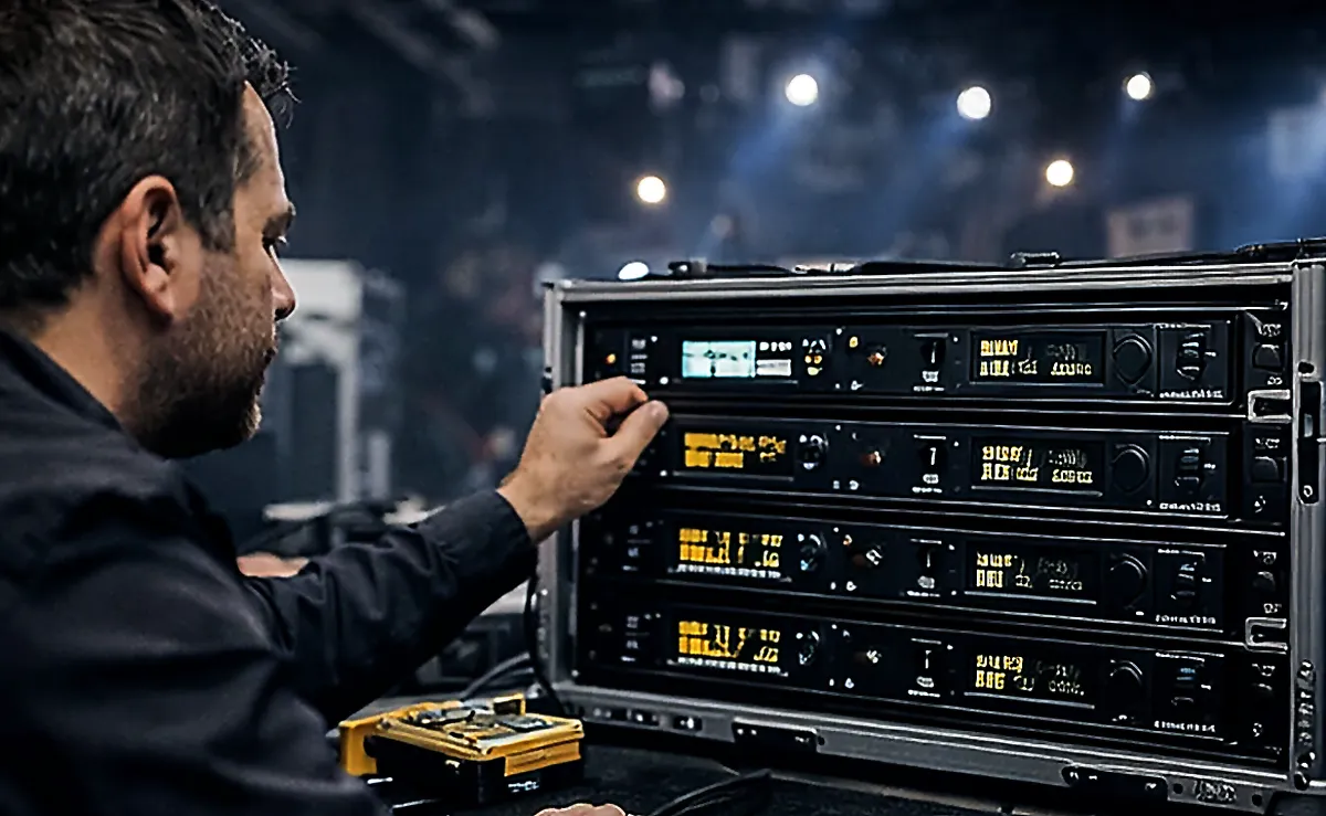 Techniker überwacht das Funkrack © KI-generiert, Engelmann Promotion