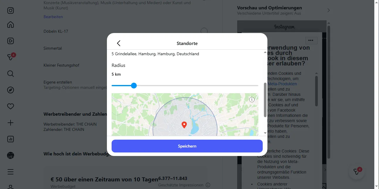 Mini-Karte und Radius (Zur Vergrößerung ins Bild klicken) © Chris Hinz