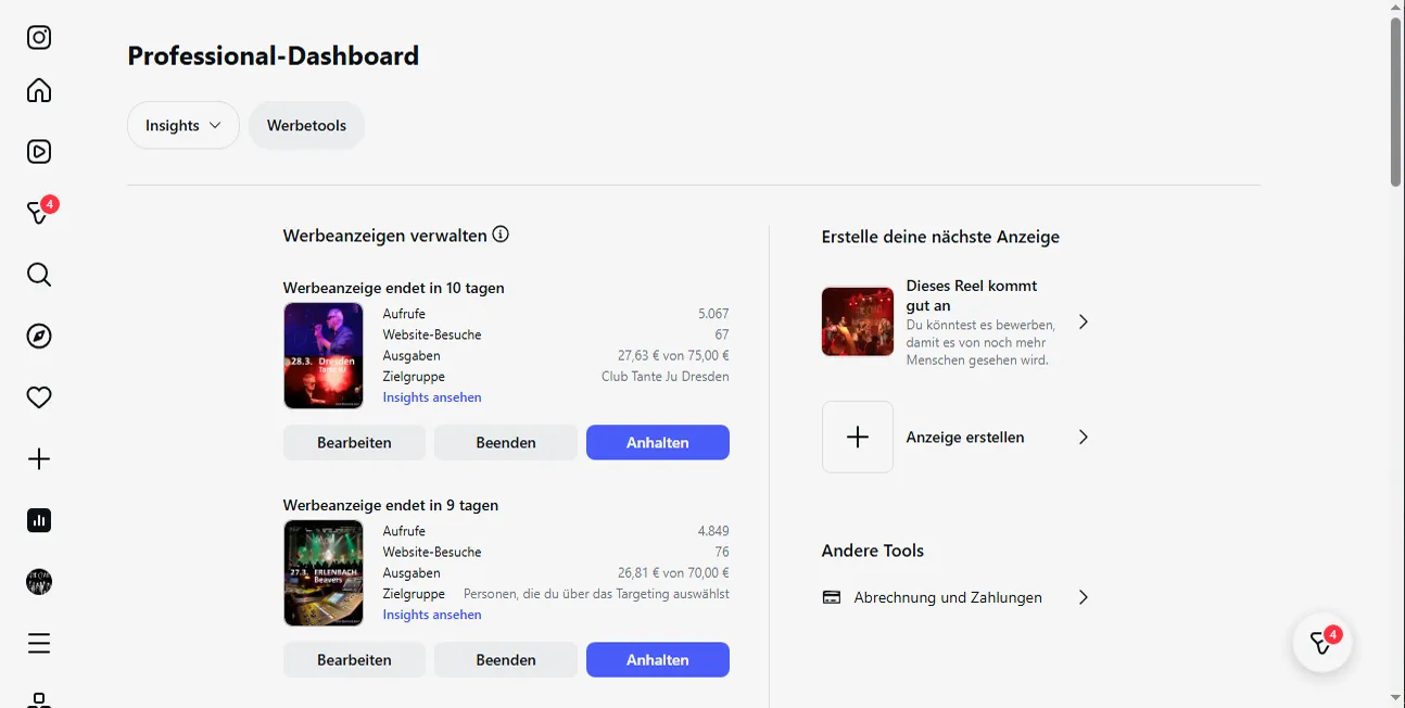 Instagram Dashboard (Zur Vergrößerung ins Bild klicken) © Chris Hinz