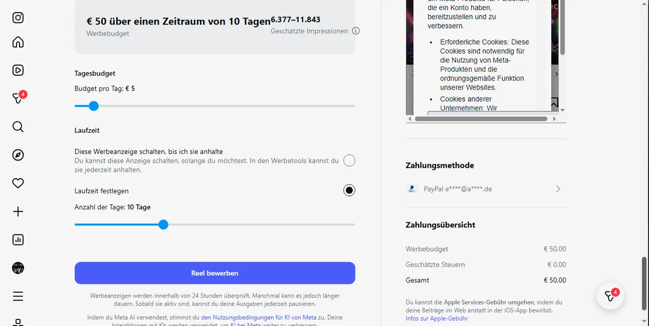 Instagram Tagesbudget (Zur Vergrößerung ins Bild klicken) © Chris Hinz