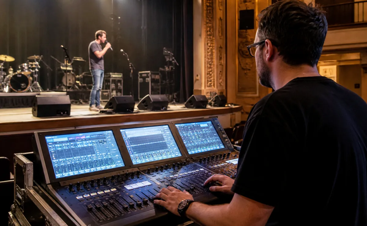 Soundcheck — Techniker und Vocalist gemeinsam © KI-generiert, Engelmann Promotion