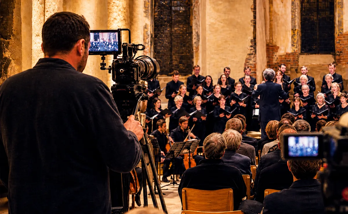 Kameraaufbau beim Konzert: Eine für die Totale und eine für Nahaufnahmen © KI-generiert, Engelmann Promotion