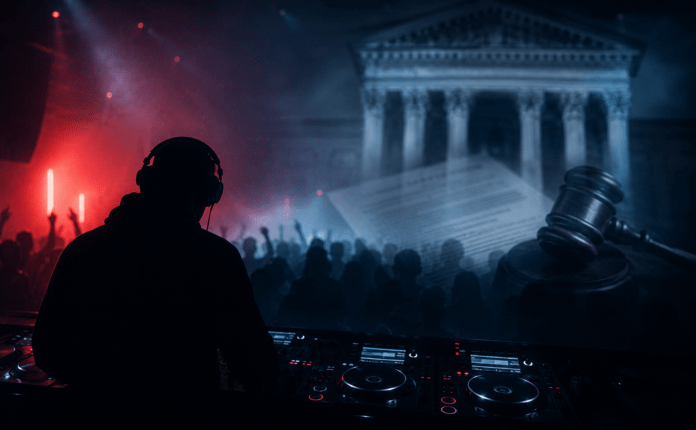 Hardtechno Skandal in Frankreich, KI-generiert Engelmann-Fotografie