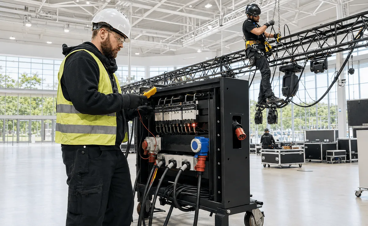 SQQ1 und SQQ2 stehen für zwei sicherheitsrelevante Kernbereiche der Veranstaltungstechnik: Elektrotechnik und Rigging. Copyright: StageAID / KI-generiert